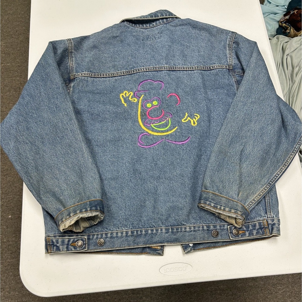 Mr Potato head Denim Jacket Mens Large Blue Good Cotton Trucker Vintage